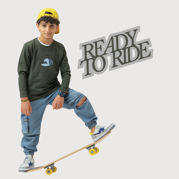 Cool Cap Graphic Long Sleeve Tee for Little Champs