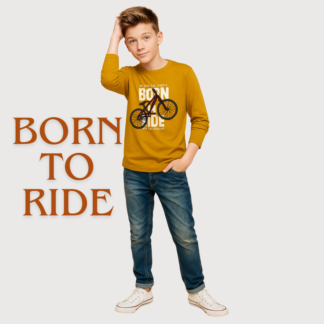 Born to Ride – Mustard Full Sleeve Tee for Little Champs